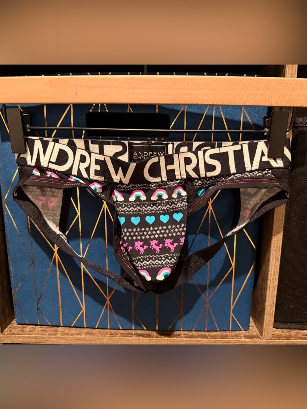 Andrew Christian Black Sweater Jock with Pink and Blue Accents